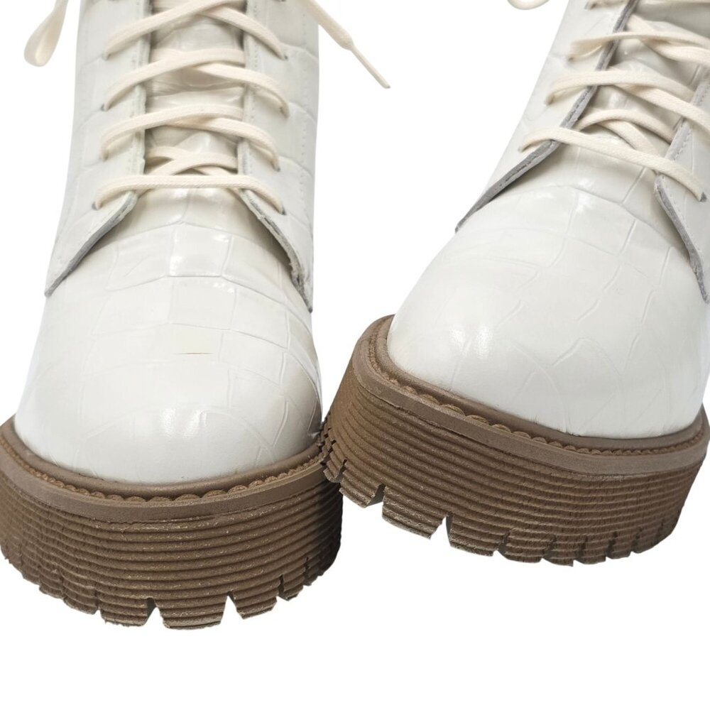 NEW Freda Salvador Emi Combat Boots Womens 5M Creme Leather Croc Embossed Shoes - Picture 11 of 16